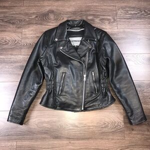 Unik Premium Women’s Motorcycle Gear Full-Zip Black Biker Leather Jacket Size M